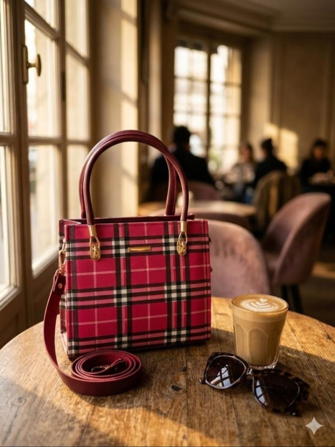 Heritage Plaid Tote — Magenta