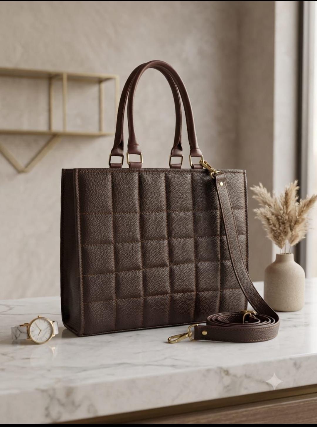 Quilted Box Tote — Chocolate