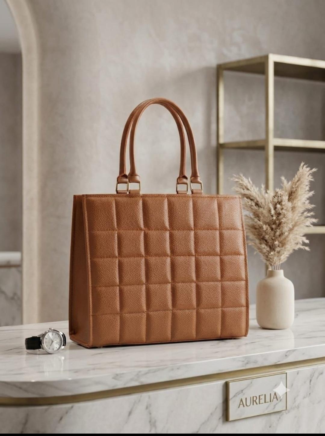 Quilted Box Tote — Camel