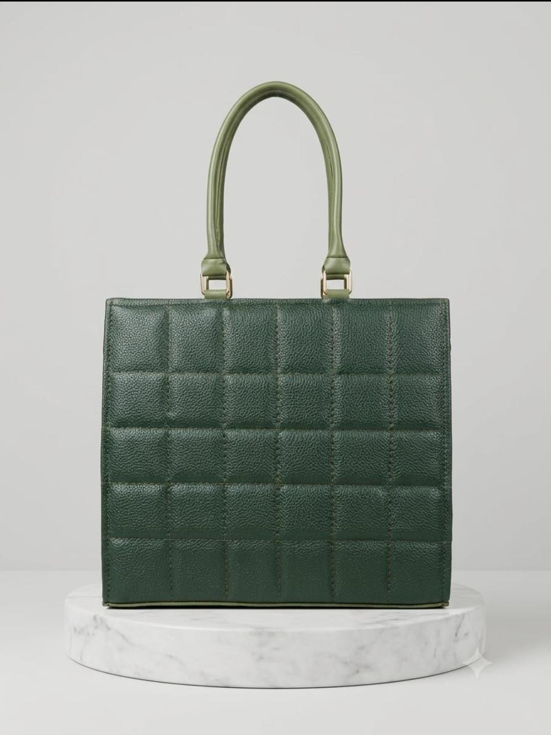 Quilted Box Tote — Forest