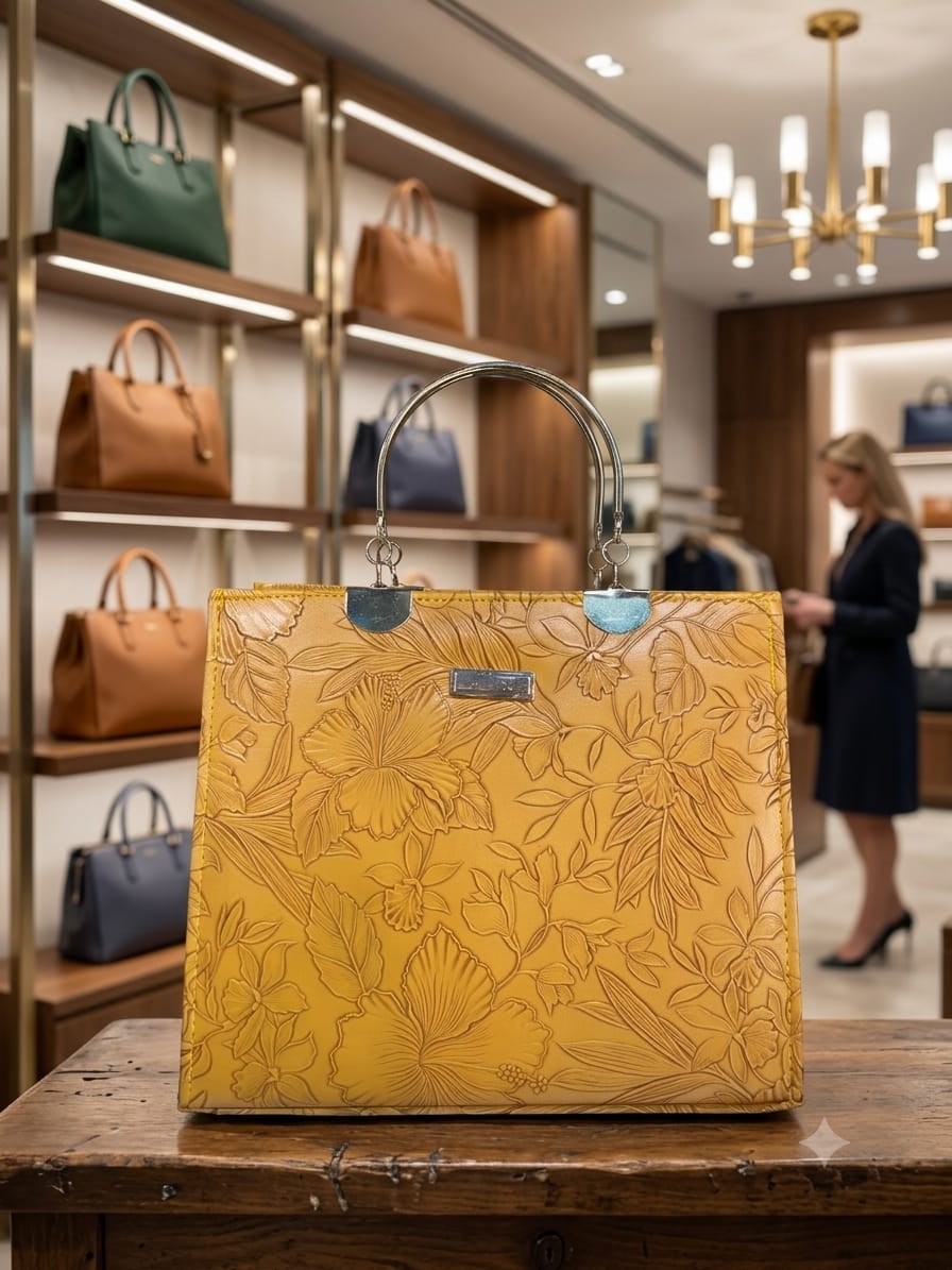 Embossed Hibiscus Bag — Yellow