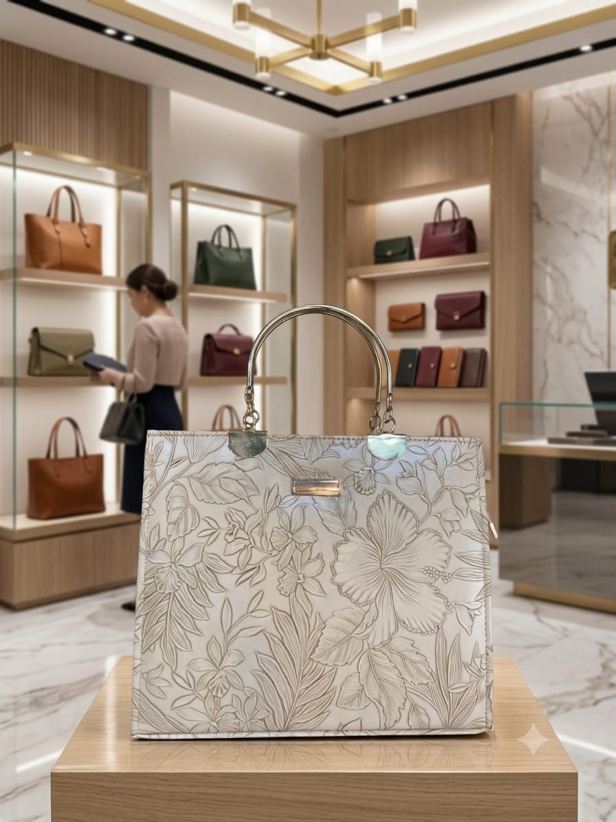 Embossed Hibiscus Bag — Ivory