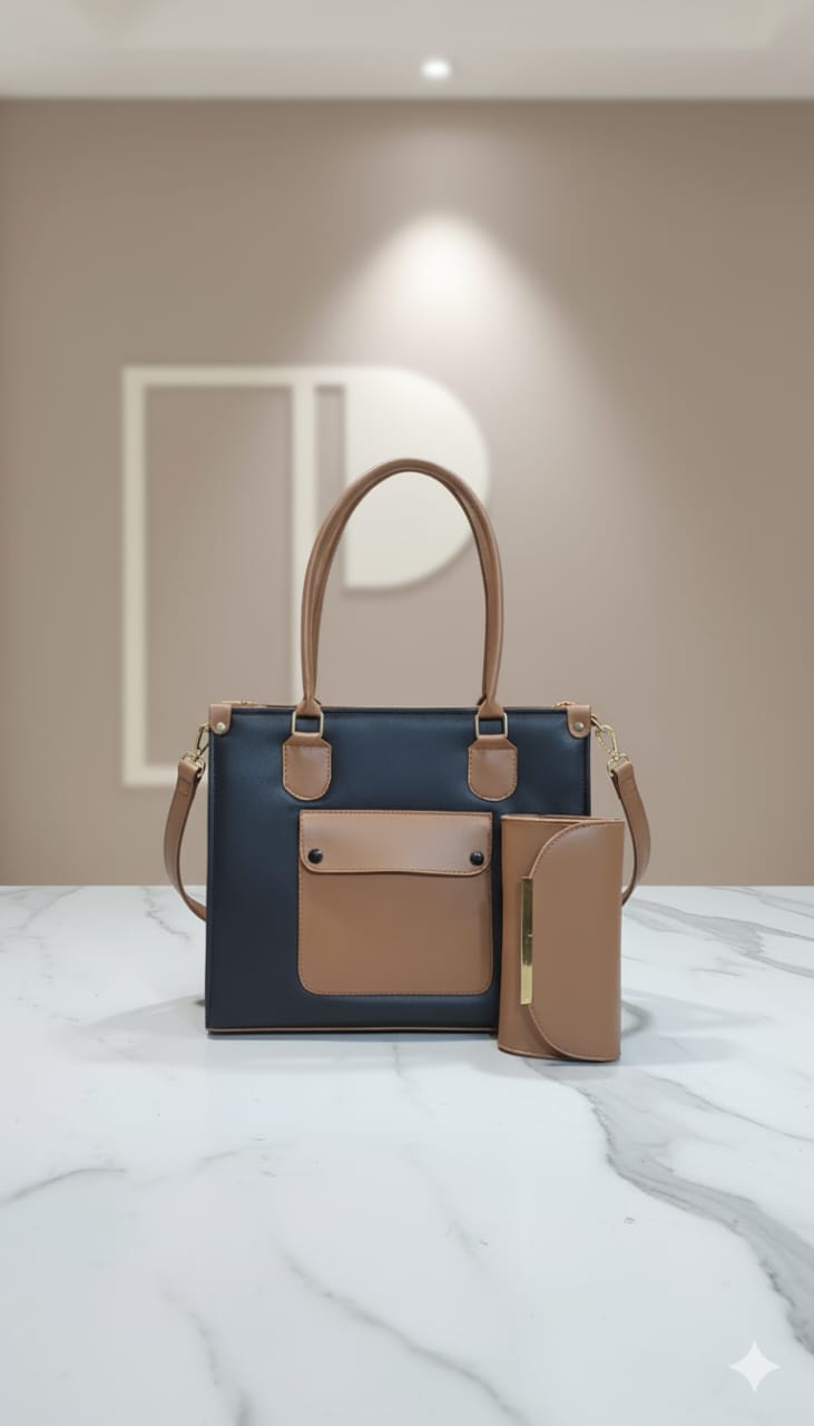 Pocket Tote Set — Black & Tan
