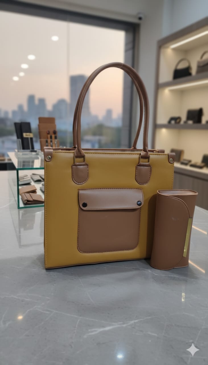 Pocket Tote Set — Mustard & Tan