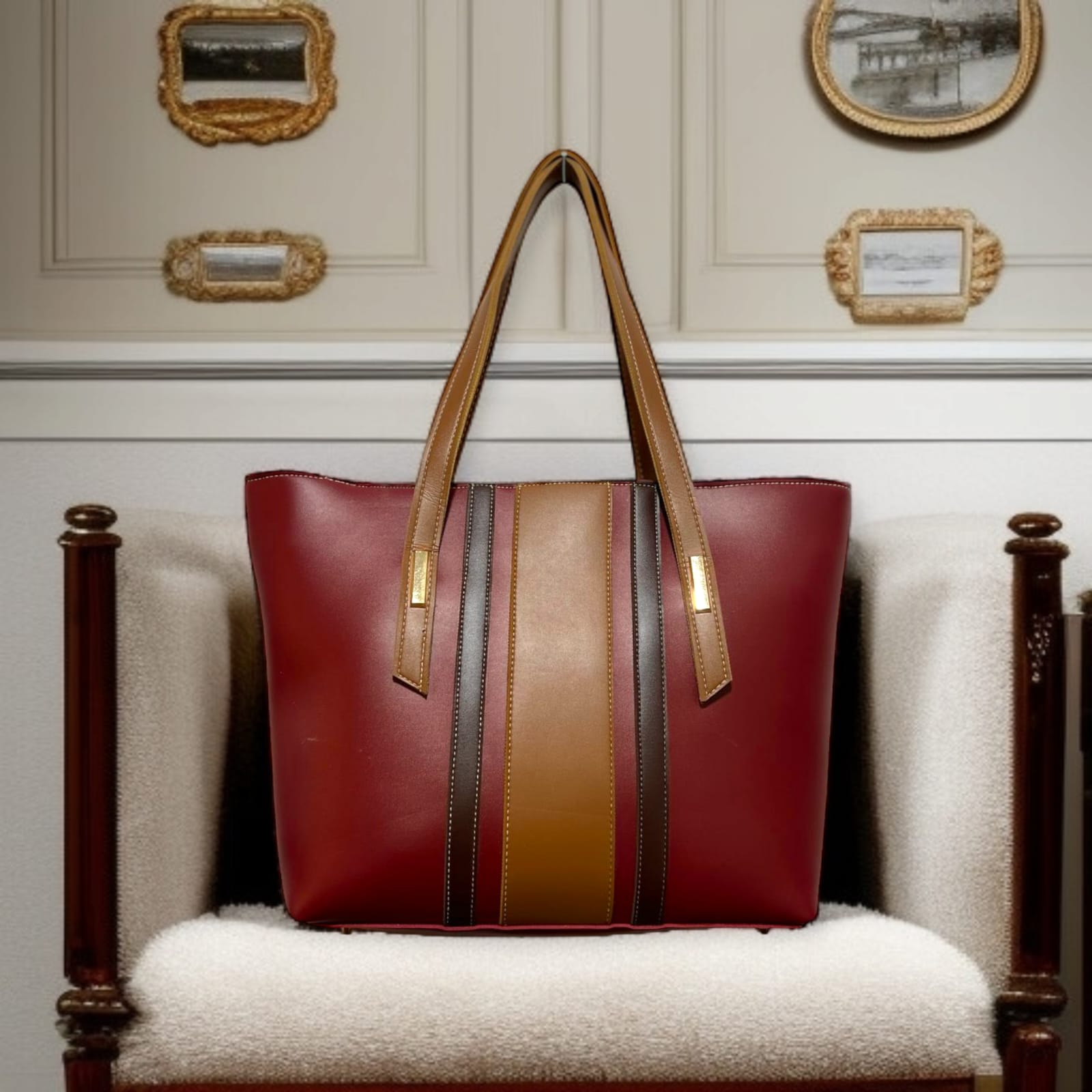 Stripe Shopper — Burgundy
